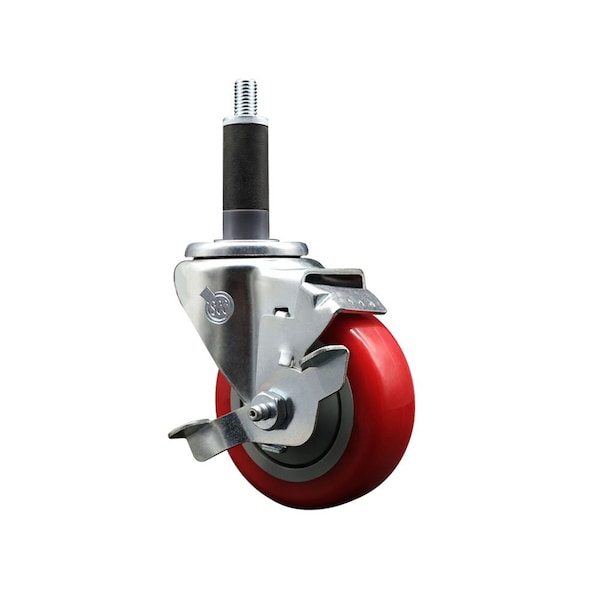 3.5'' Red Poly Swivel 1'' Expanding Stem Caster with Brake